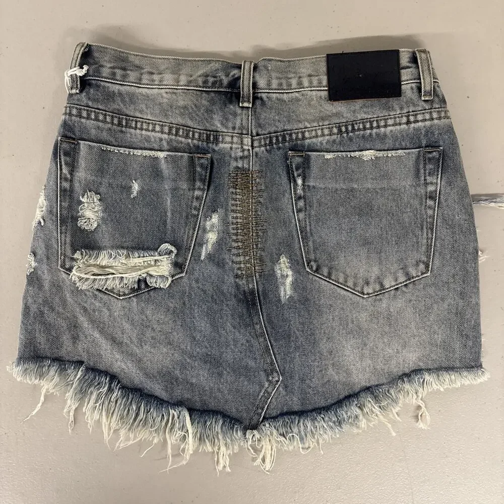 NEW NWT One Teaspoon Free People Sz 26/2 Mini Skirt Blue Distressed Junk Yard